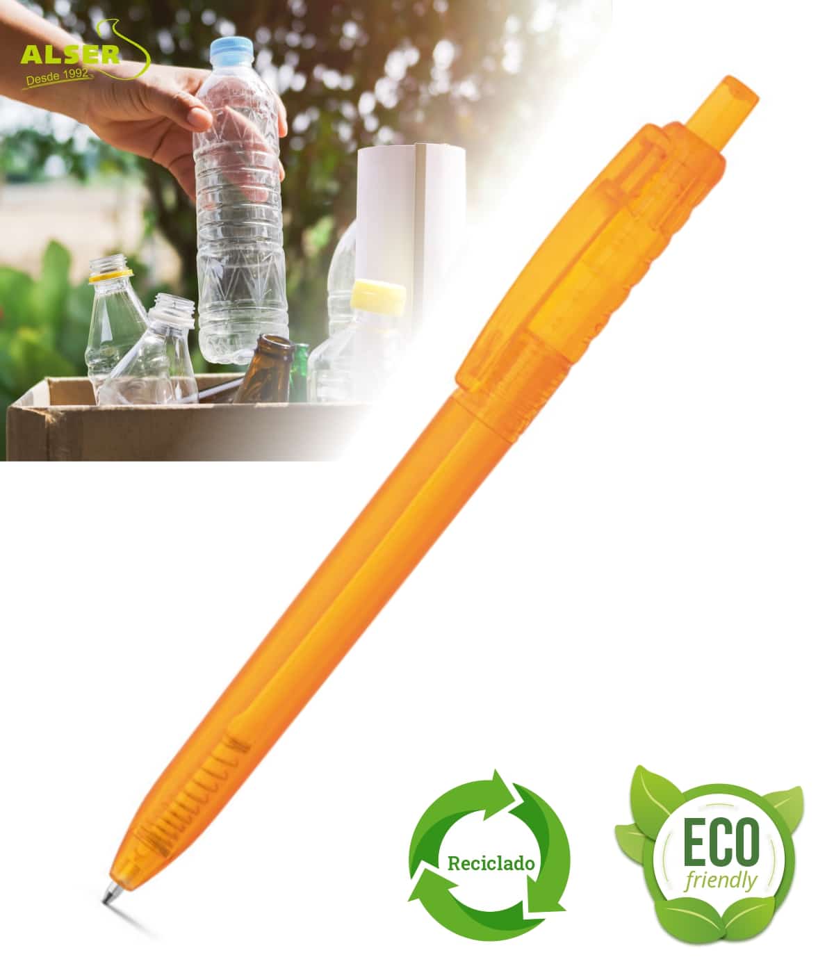Bolígrafo sostenible PET naranja personalizado