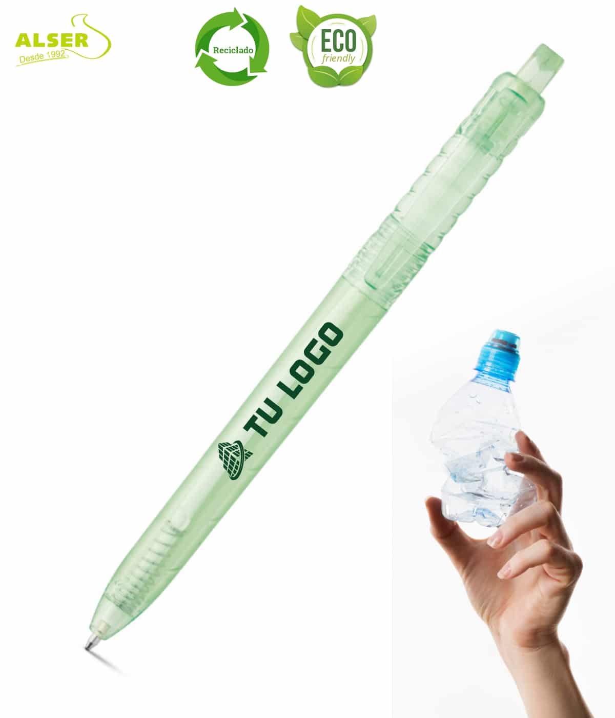 Boligrafo sostenible PET verde personalizado