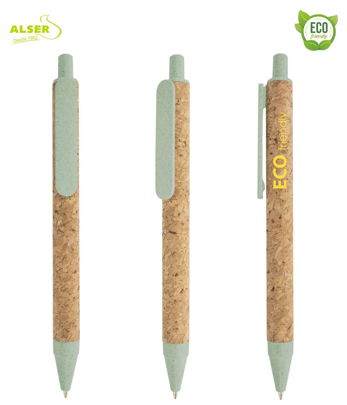 Boligrafo biodegradable de corcho y trigo verde