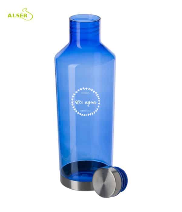 Botella de agua transparente personalizable para regalo de empresa. color azul