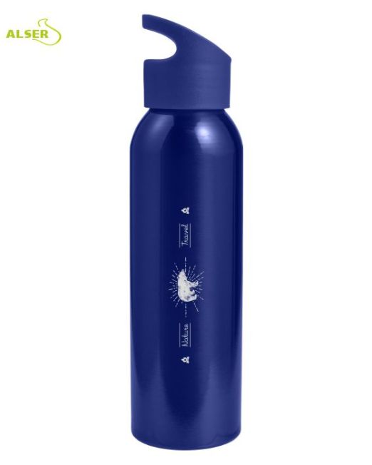 Botella para excursiones de metal. Botella personalizable. Azul Oscuro