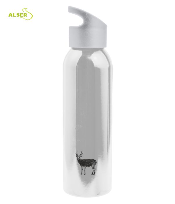 Botella para excursiones de metal. Botella personalizable. Blanca