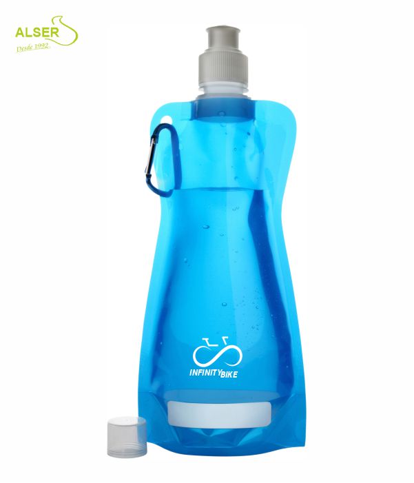 Botella de agua plegable. Bidones peronsalizados con logo. Azul Claro
