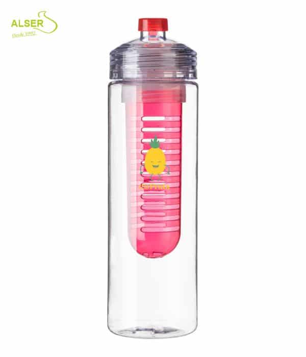 Botella de agua con difusor de fruta. Color Rosa