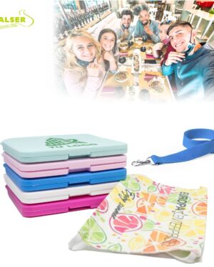 Estuche para mascarillas planas con lanyard