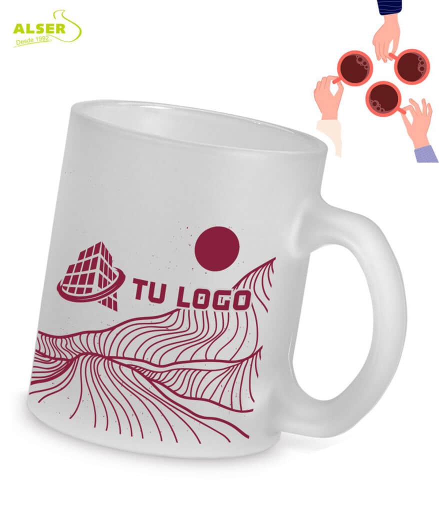 Taza de cristal esmerilado personalizada en Málaga