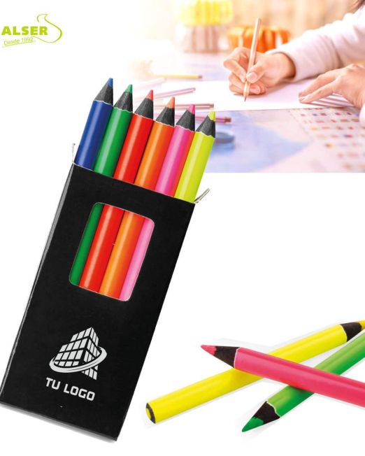 Caja 6 lápices fluorescentes personalizada