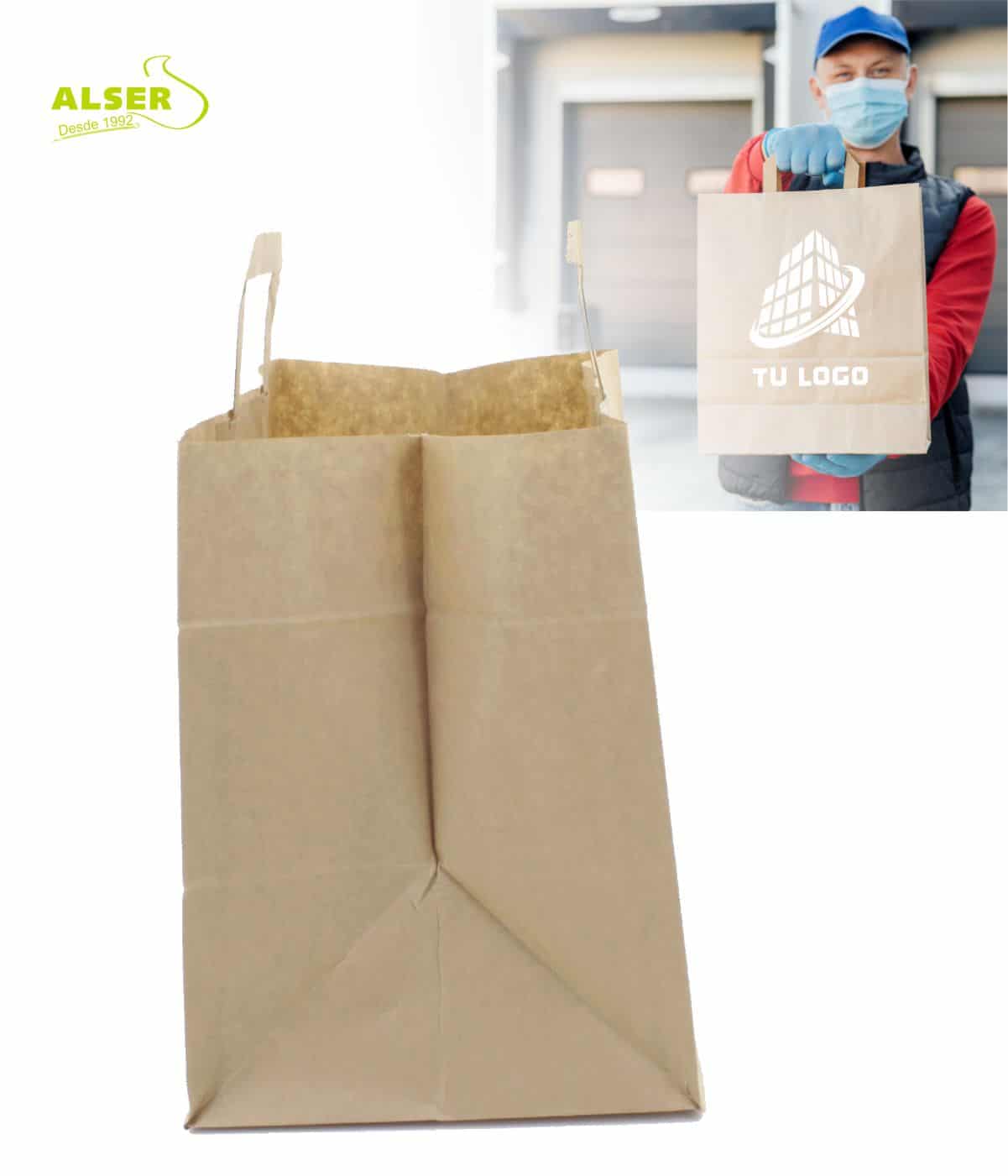 Bolsa de papel reciclado con asa plana lateral