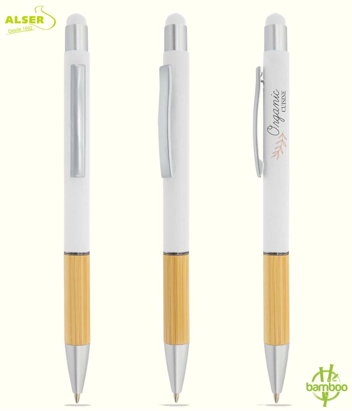Bolígrafo bambu soft blanco corporativo