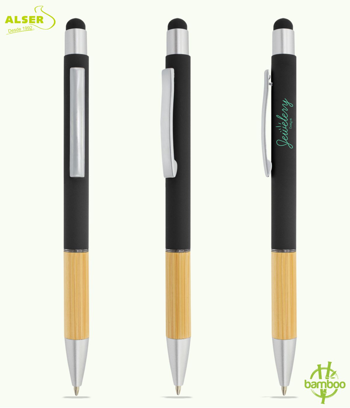 Bolígrafo bambu soft negro para empresas