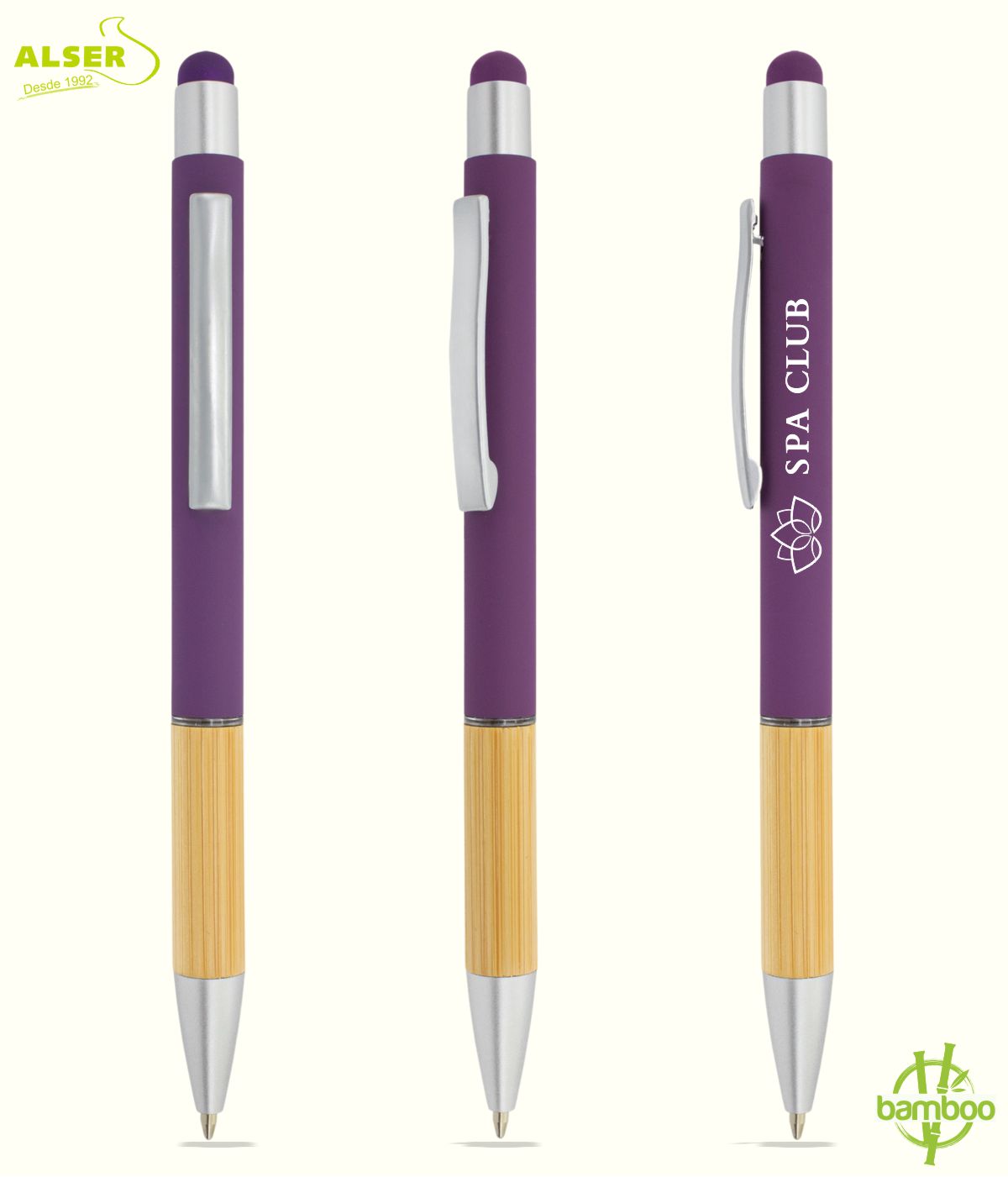 Bolígrafo bambu soft rmorado promocional