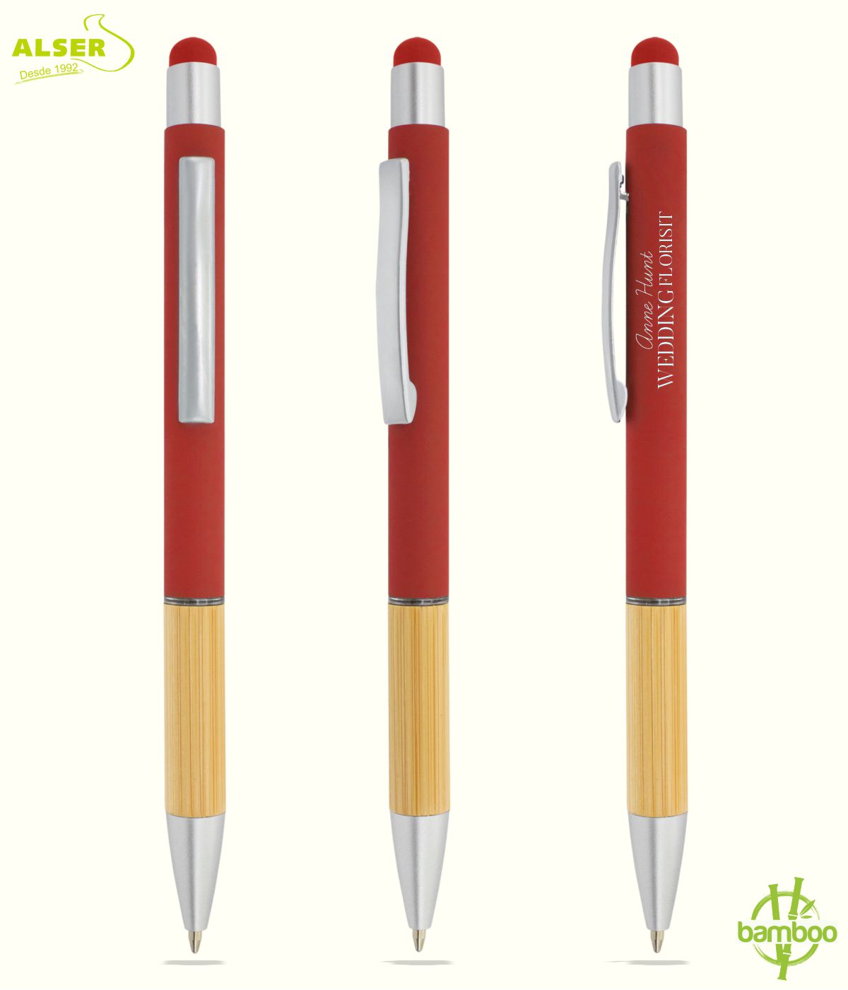 Bolígrafo bambu soft rojo para promociones