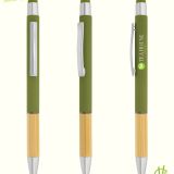 Bolígrafo bambu soft verde con logotipo