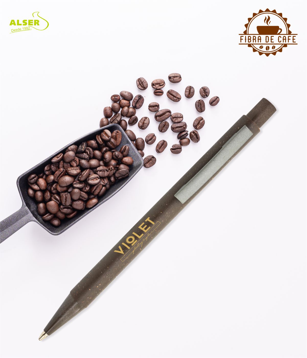 Boligrafo de fibra de cafe con logo