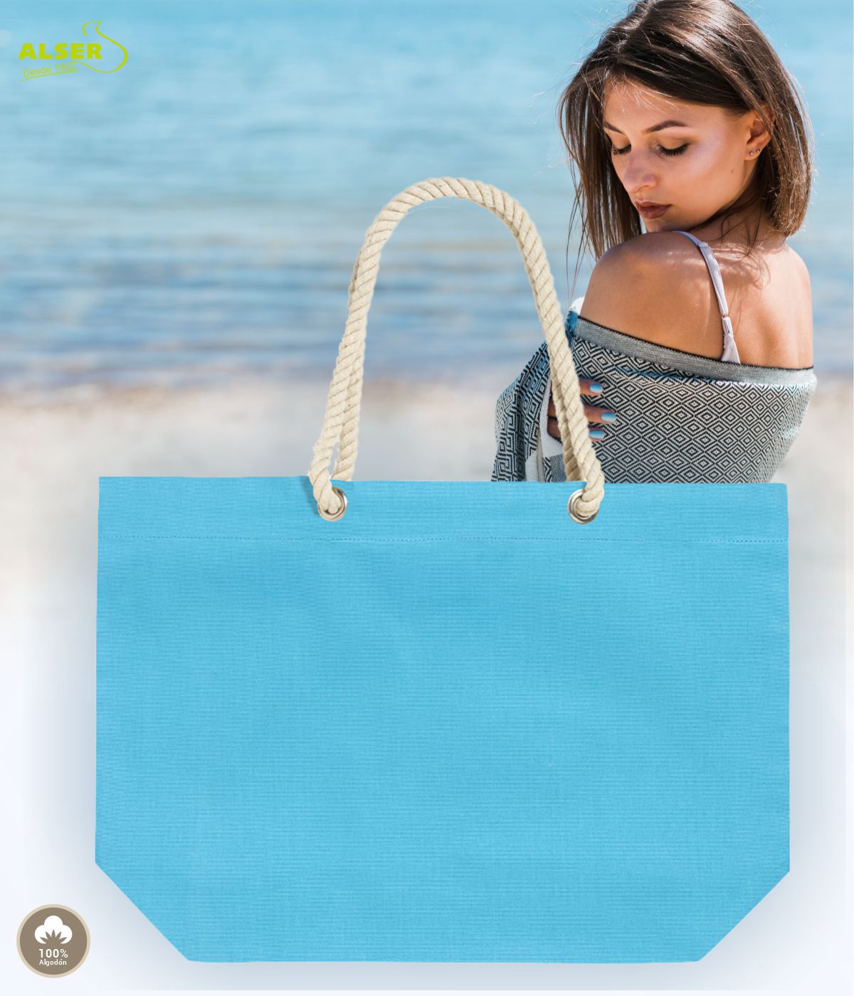 Bolsa playa algodon Azul claro