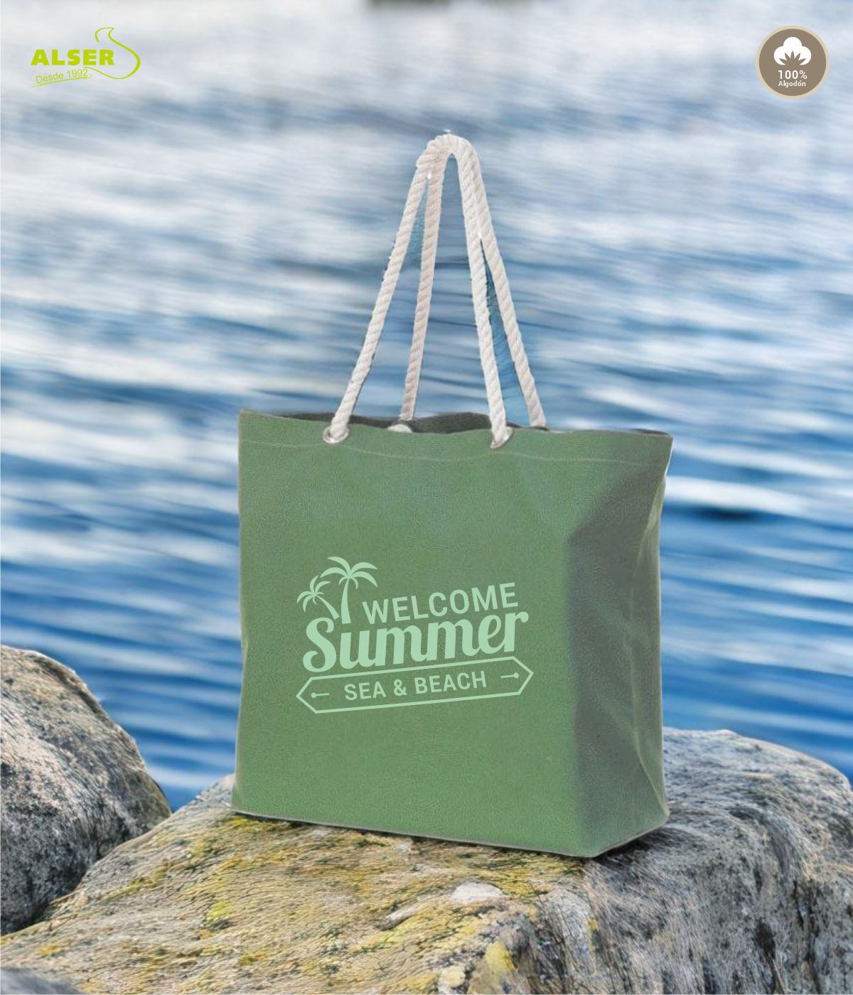 Bolsa playa algodon personalizada verde
