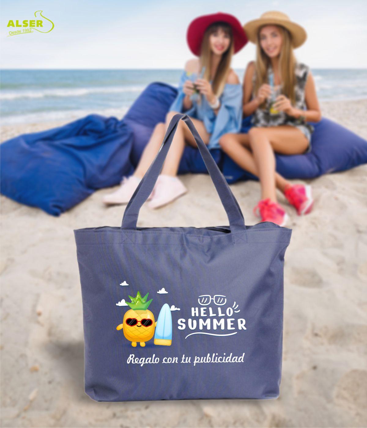Bolsa playa con neceser Azul personalizada