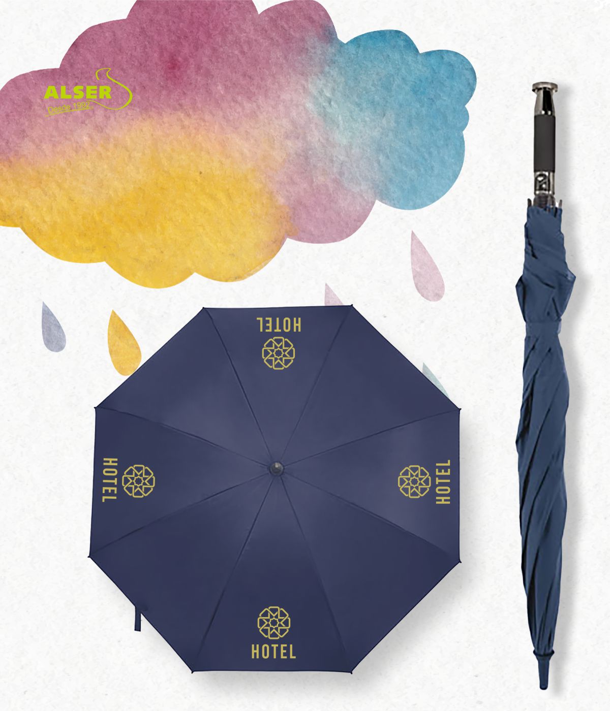 Paraguas bandolera Azul con logotipos