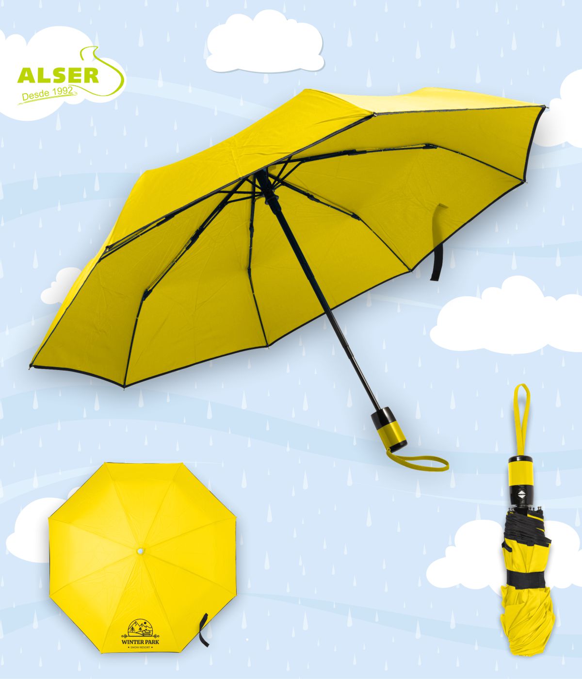 Paraguas plegable automatico amarillo