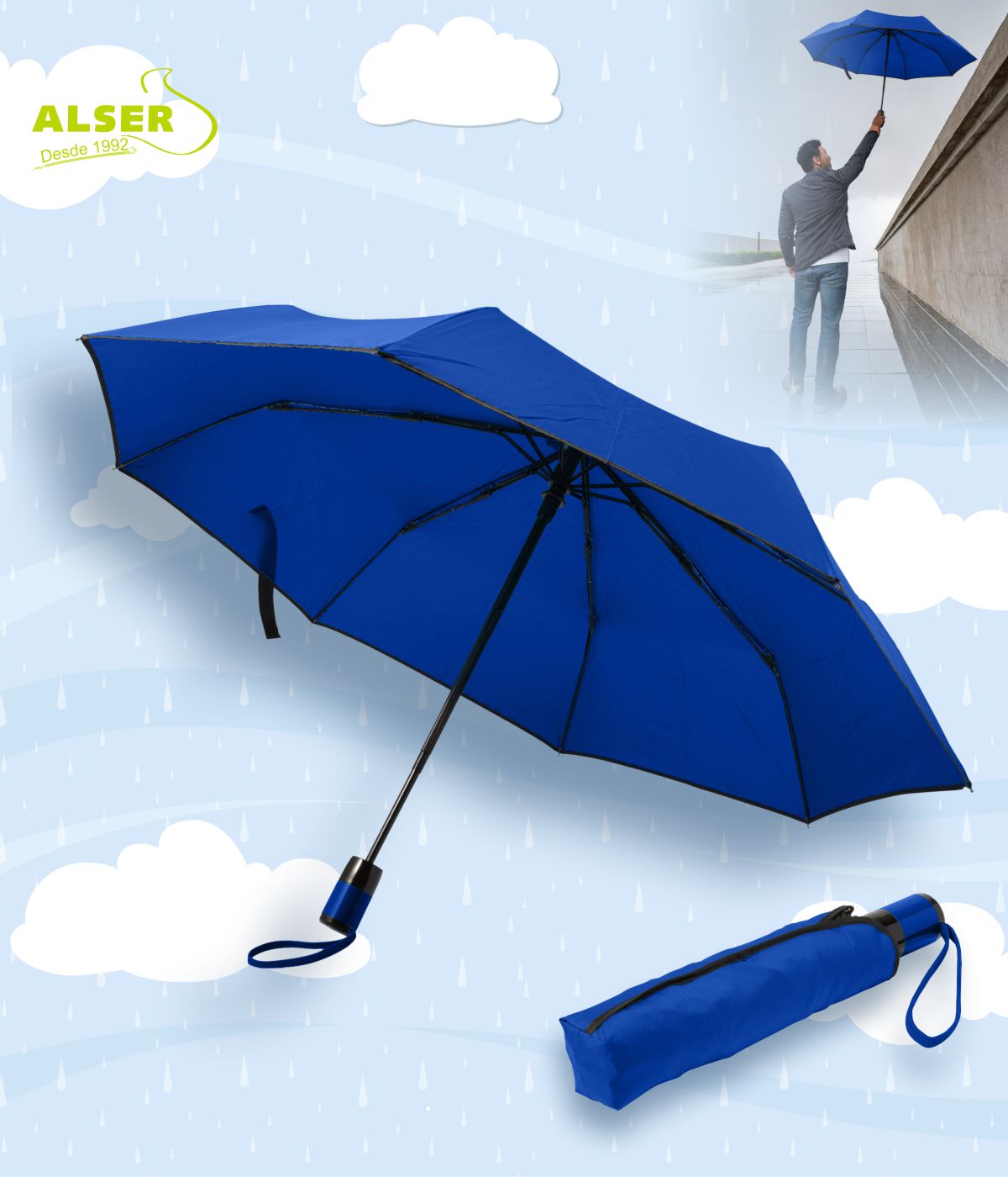 Paraguas plegable automatico Azul