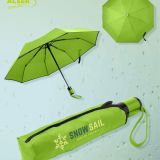 Paraguas plegable automatico verde con logo en la funda