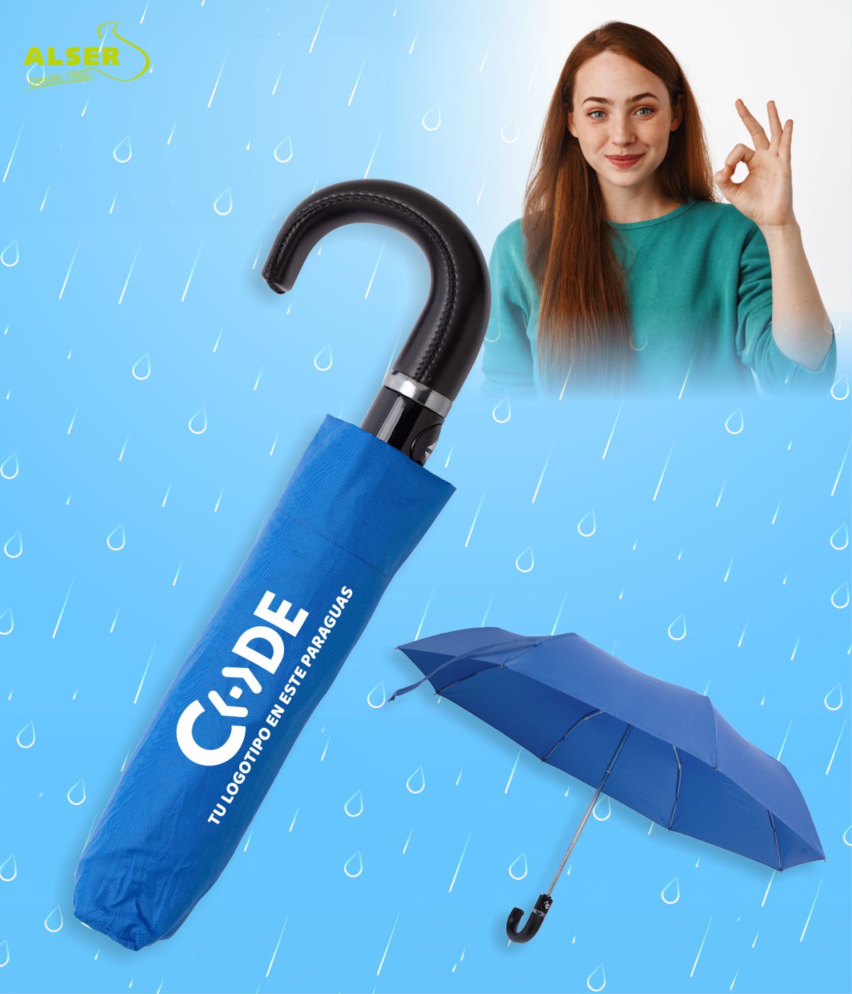 Paraguas Plegable Mango Curvo Personalizado funda