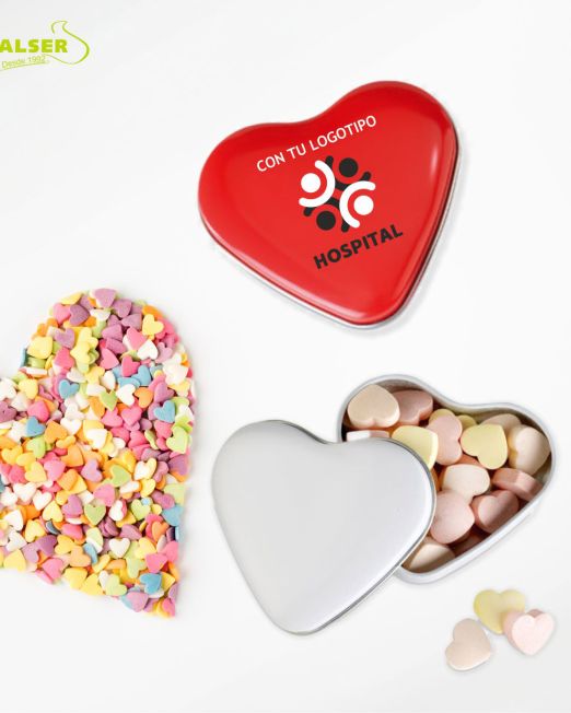 Caja de caramelos metalica con forma de corazon
