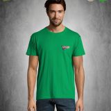 Camiseta Hombre Manga Corta Verde Pradera publicidad pecho