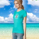 Camiseta Mujer Manga Corta Azul Caribeño personalizable lateral