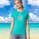 Camiseta Mujer Manga Corta Azul Caribeño personalizable pecho