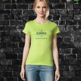 Camiseta Mujer Manga Corta Verde Manzana Publicidad Pecho