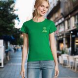 Camiseta Mujer Manga Corta Verde Pradera Publicidad Pecho